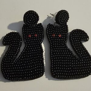 Black Cat Earrings Dangle Beaded Bohemian Holloween Retro Boho